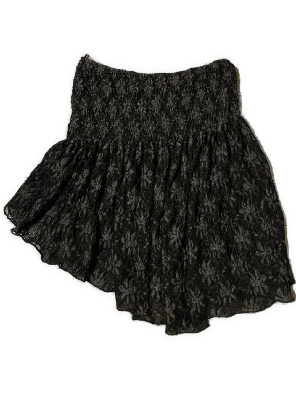 free people Boho black gray floral sheer nylon asymmetrical mini skirt Xs
